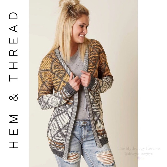 Hem & Thread Sweaters - Hem & Thread Jacquard Cardigan Sweater